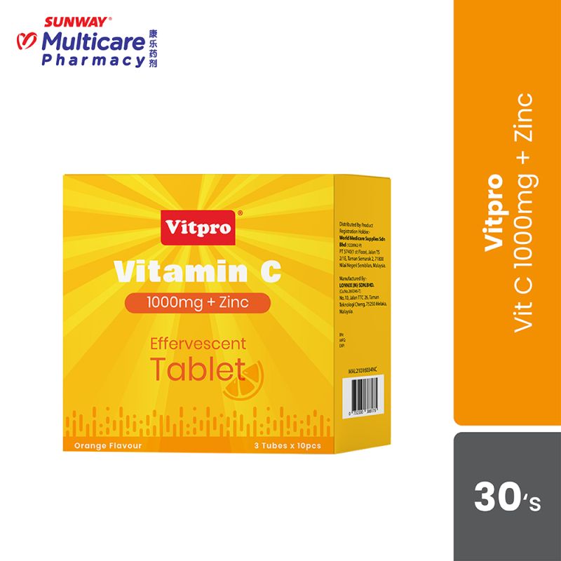 Vitpro Effervescent Vitamin C 1000mg + Zinc 30s